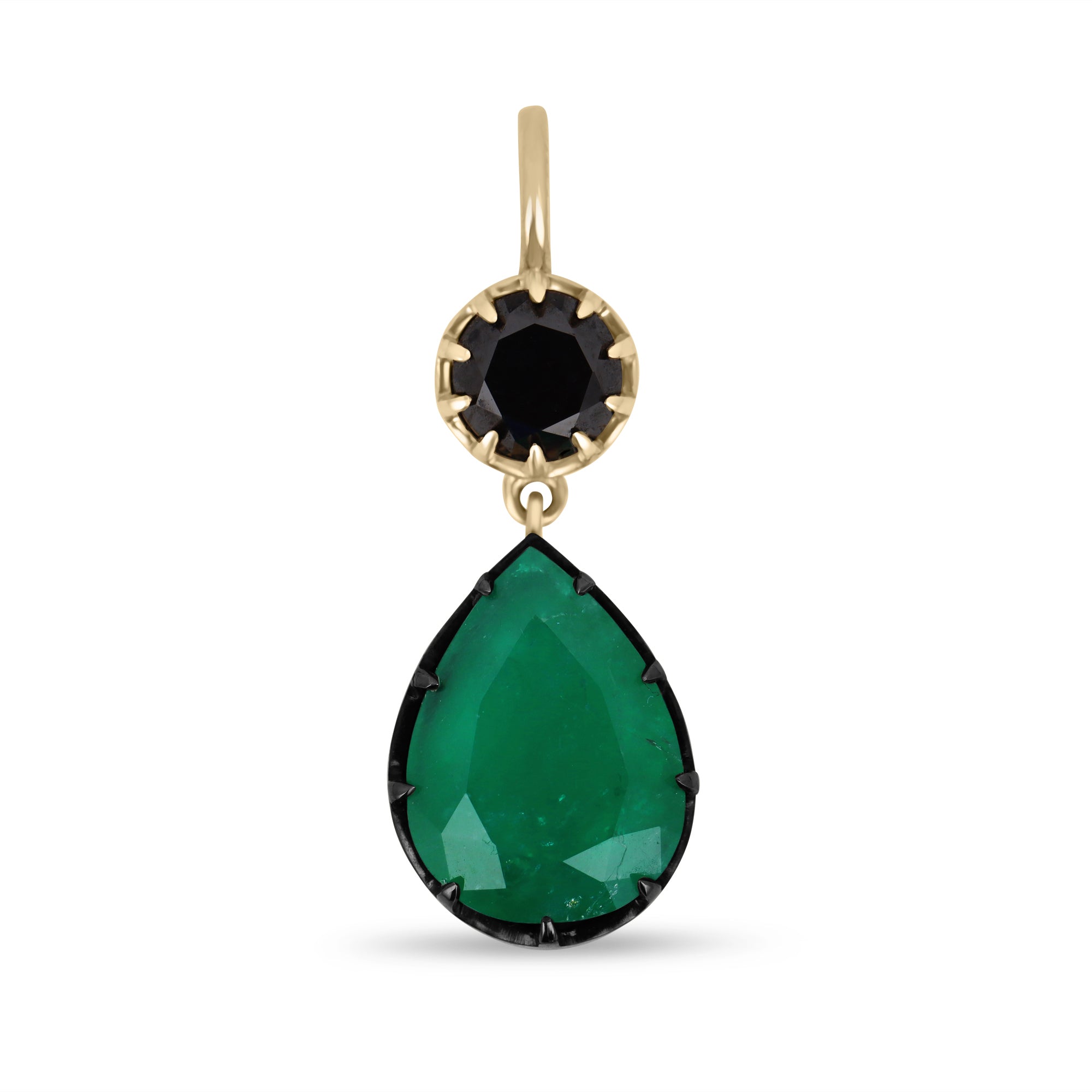 6.91ct 18K Pear Colombian rich dark green Emerald & Black Diamond Necklace