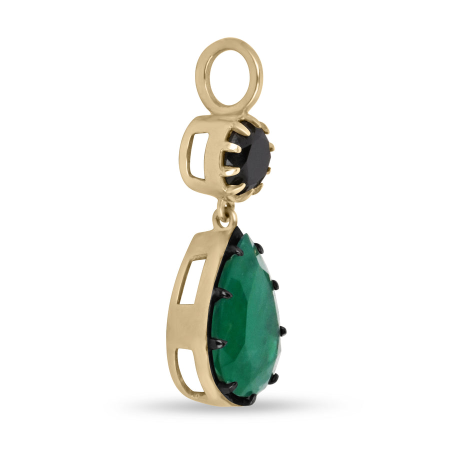 6.91ct 18K Colombian rich dark green Emerald & Black Diamond Necklace