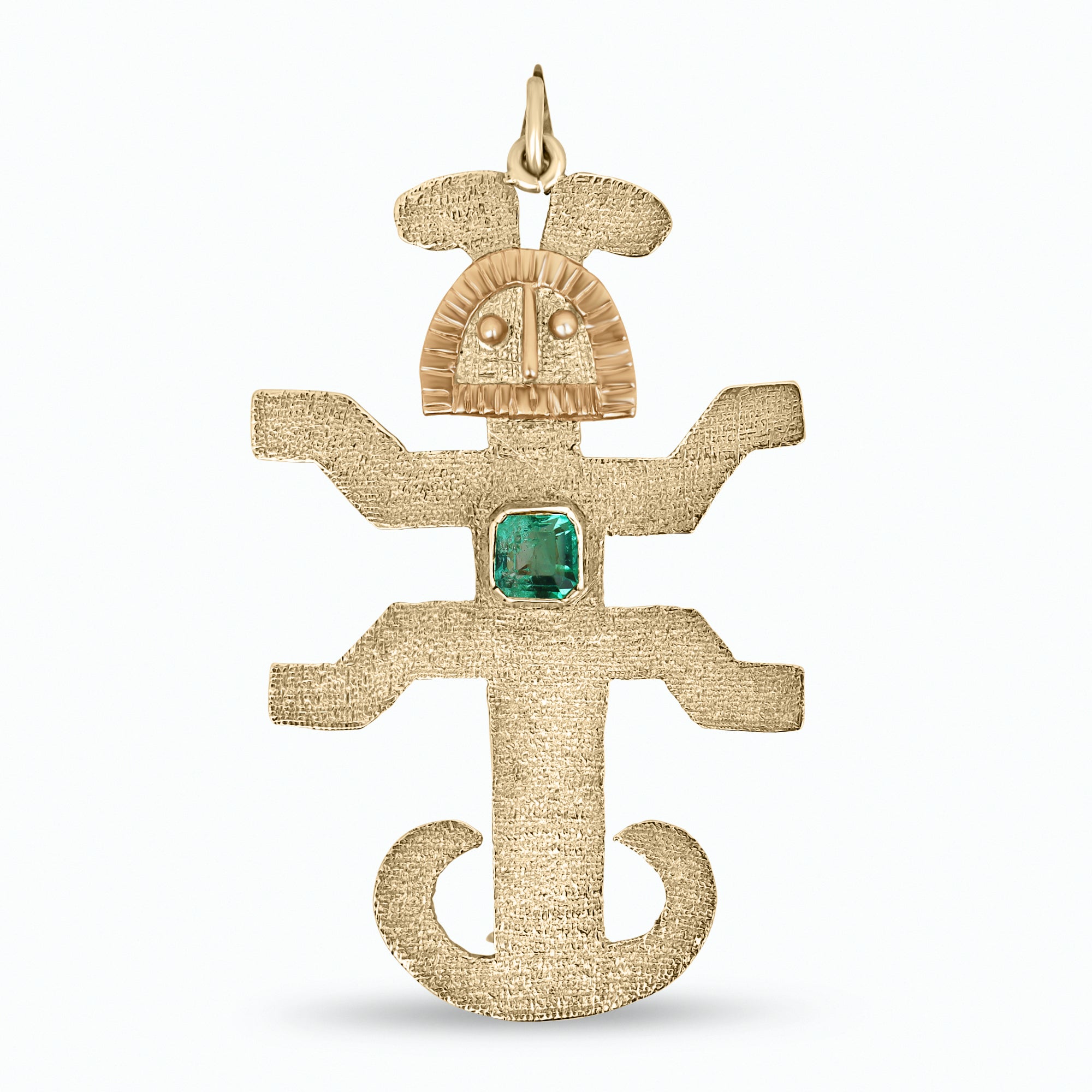 0.70 Carat Emerald Pre-Colombian Pendant Yellow Gold 14K - JR Colombian Emeralds