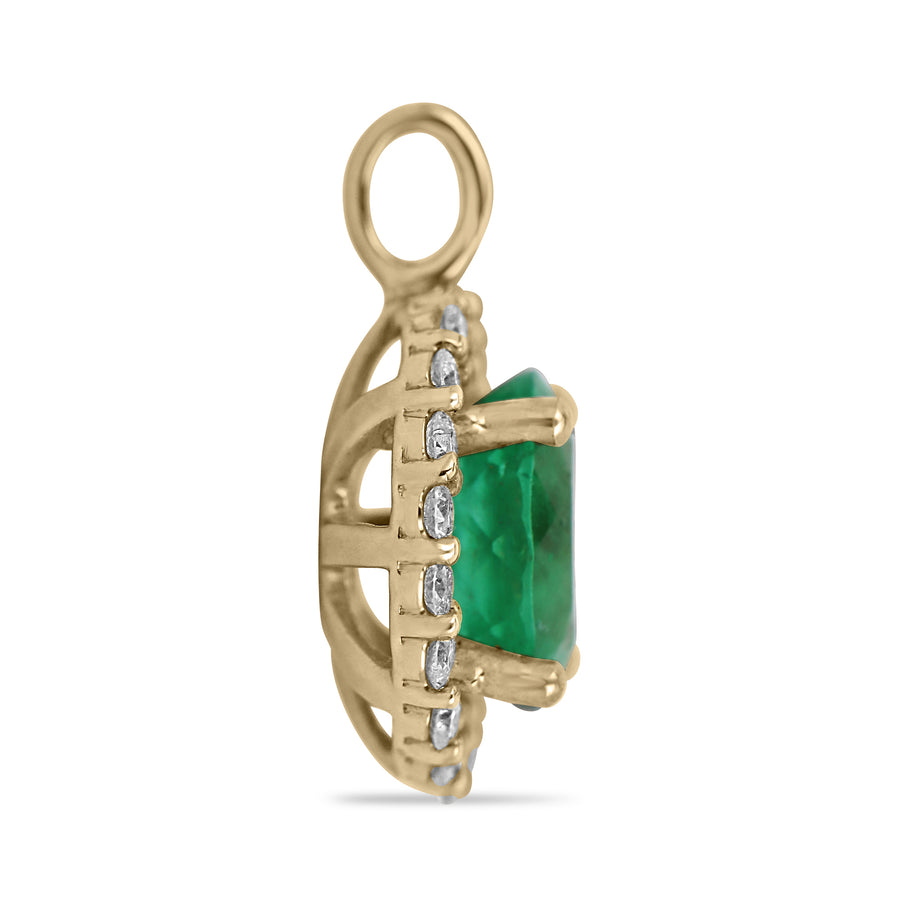 3.25tcw Emerald Oval & Diamond Halo Necklace Gold 14K