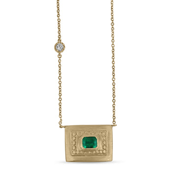1.95tcw dark vivid green lusterous AAA Colombian Emerald Bezel Set Emerald Cut Solitaire Necklace 18K 