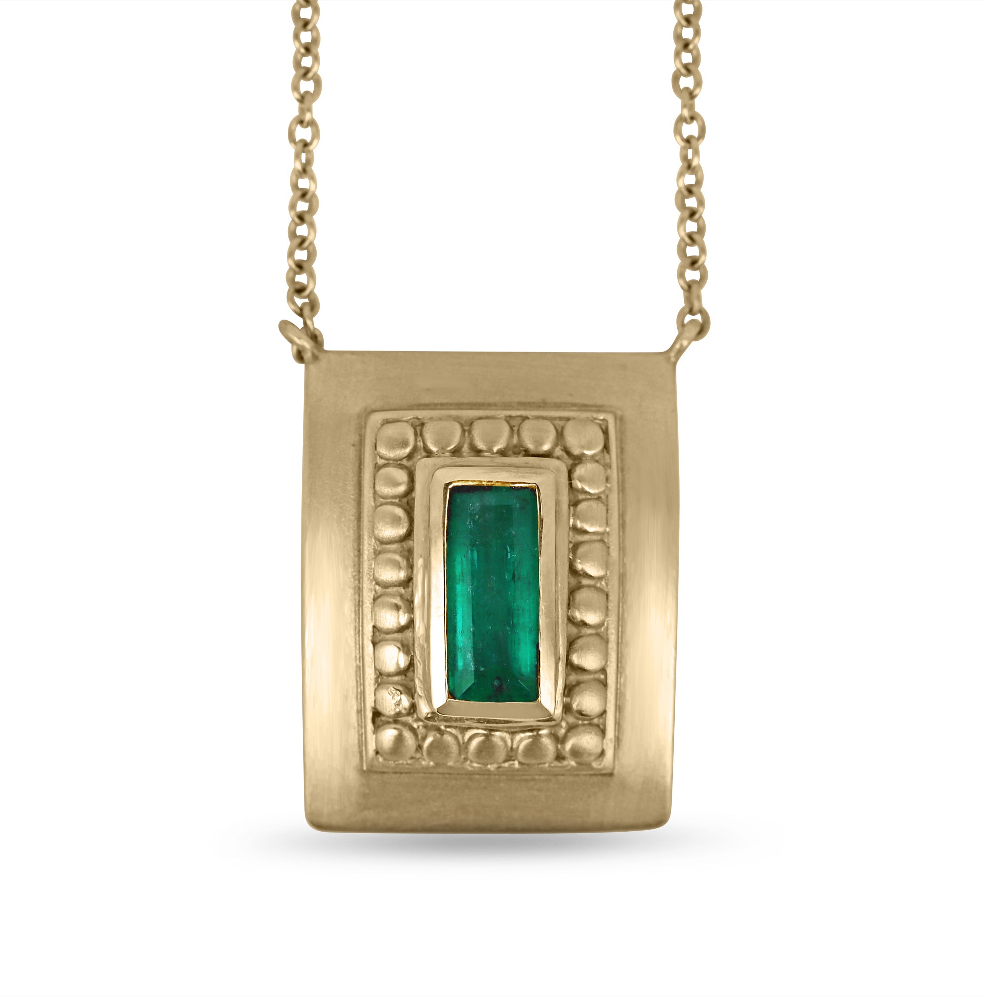 1.60 Carat Bezel Set Colombian Emerald Solitaire Necklace Gold 18K - JR Colombian Emeralds