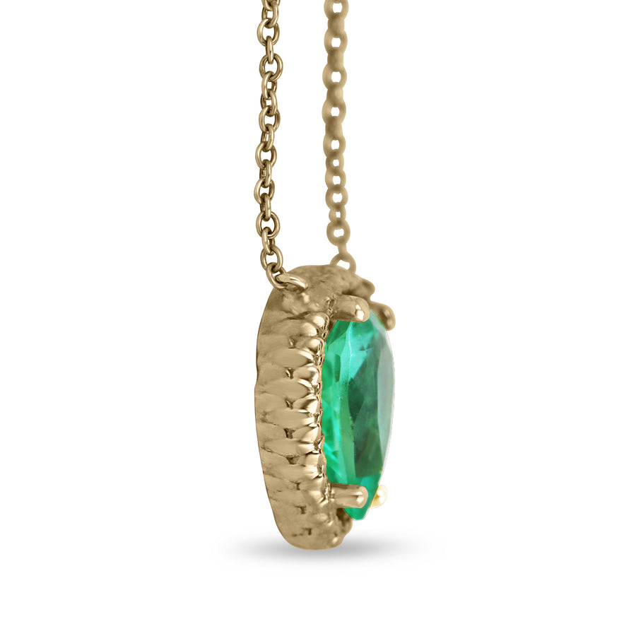 1.46 Carat Sleek Snake Serpent Colombian Emerald Pear Stationary Necklace 14K