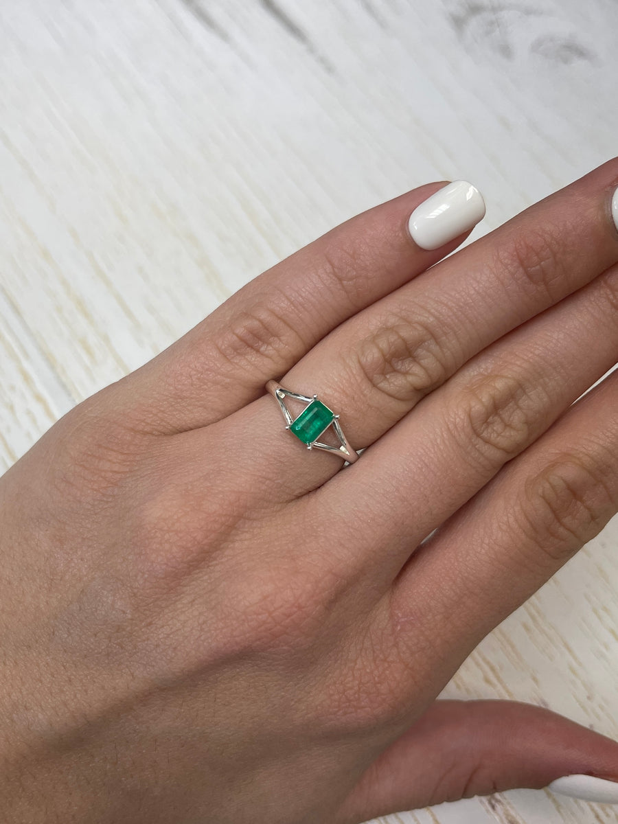 Forest Green Emerald with an Emerald Cut, 0.71 Carat, 6.7x4.3 Dimensions