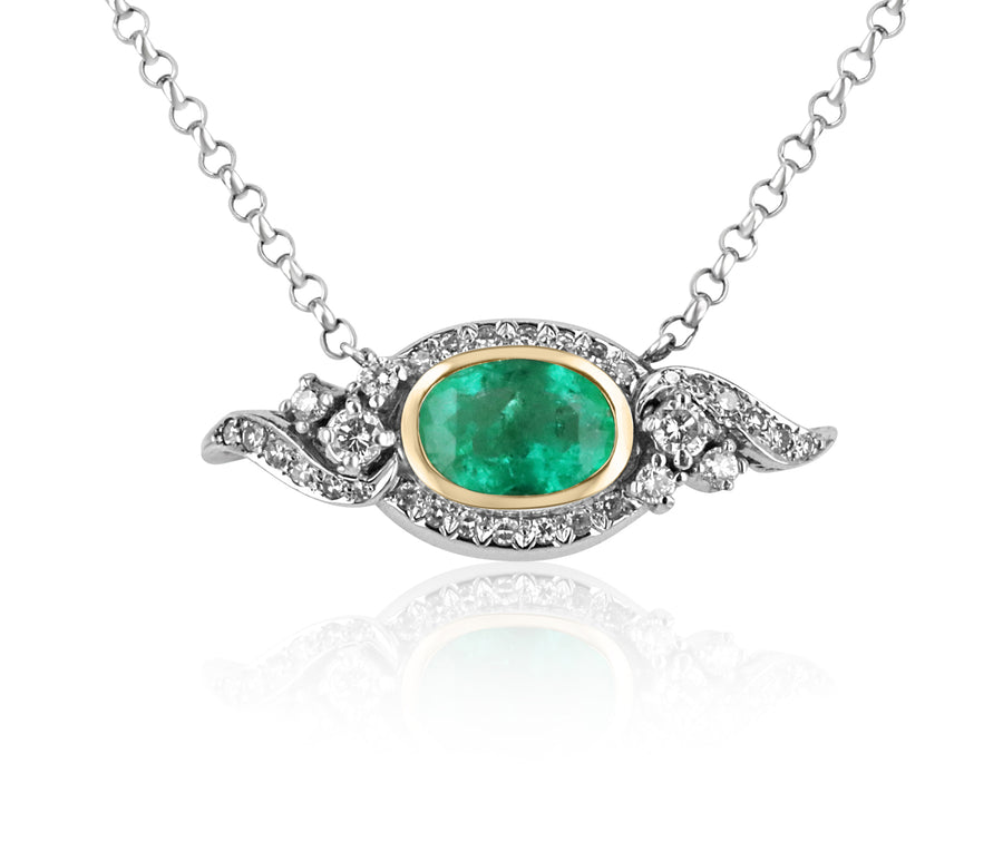 5.05tcw Vintage Emerald Necklace, Oval Emerald & Diamond Necklace, Vintage Emerald Diamond Necklace, Emerald Anniversary Gift, Gold 14K