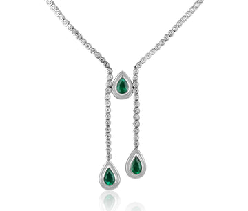 9.24tcw Pear Emerald & Diamond Lariat Statement Necklace 18K
