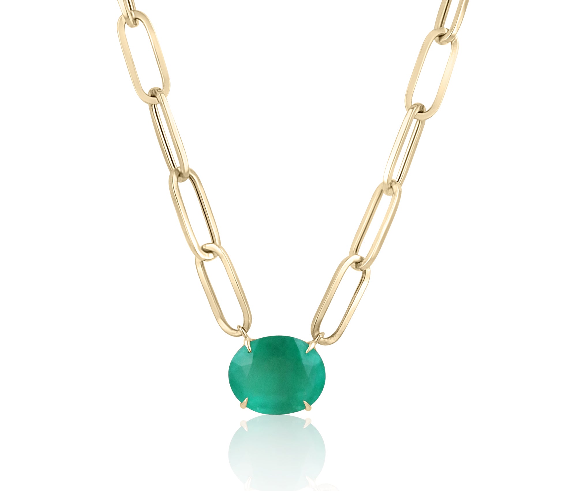 14K gold statement necklace with large 12.41 carat Colombian emerald