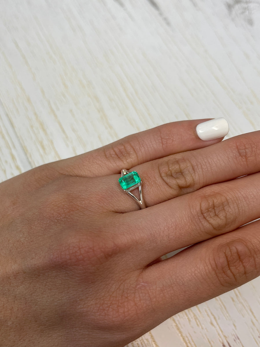 1.28 Carat 7.6x5 Elongated Loose Colombian Emerald-Emerald Cut