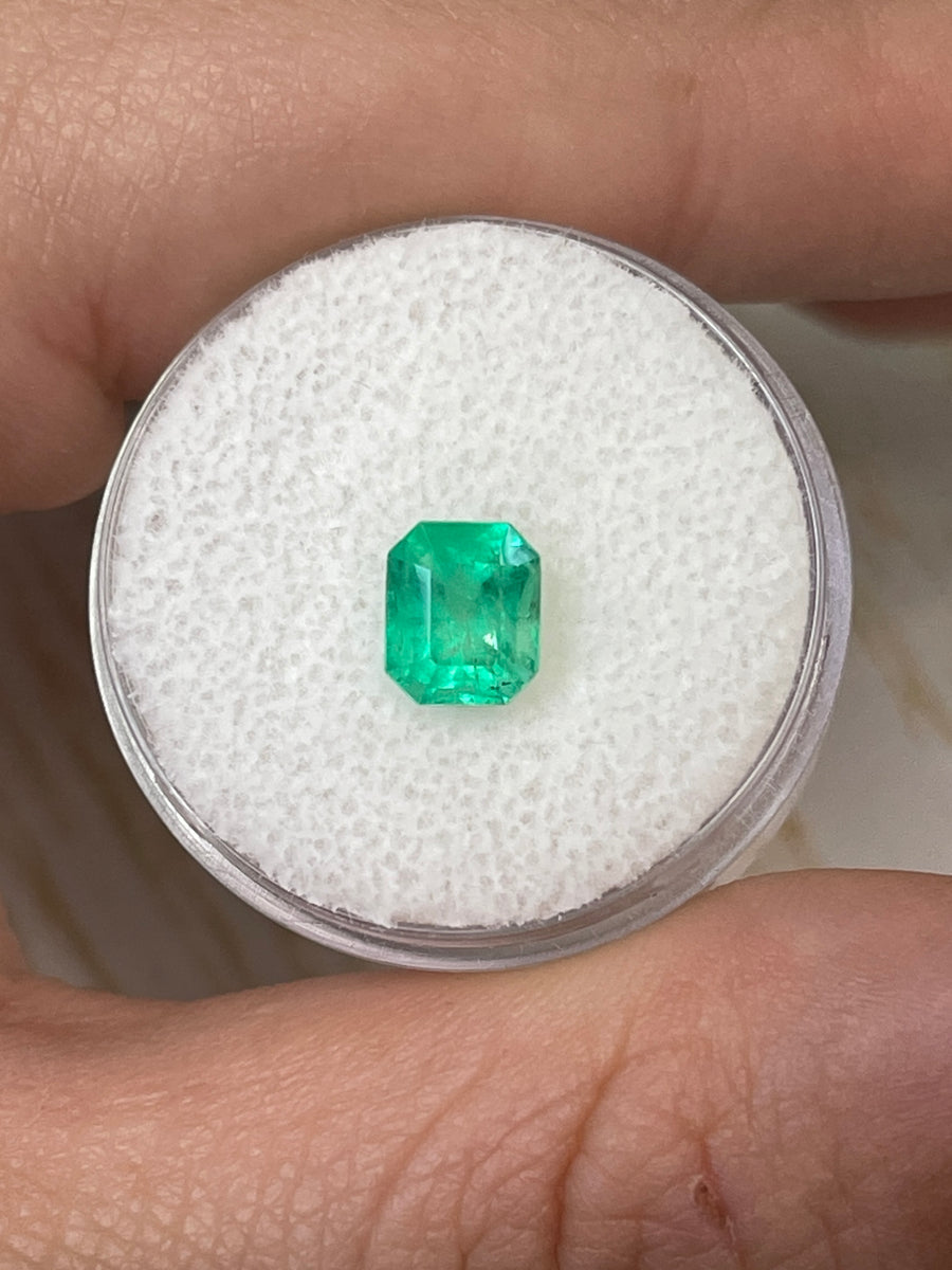 Emerald Cut Colombian Emerald - 1.30 Carat Vibrant 7x6 Neon Yellow-Green Loose Gem