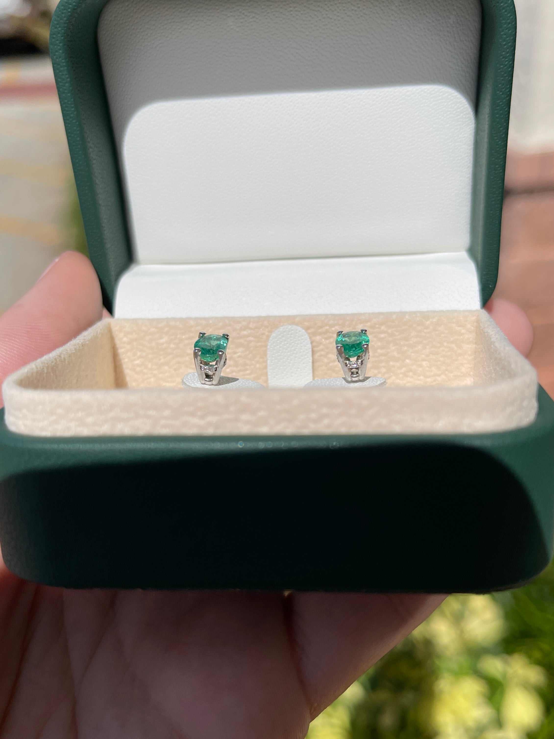 1.95tcw Natural Oval Emerald & Diamond Hidden Halo Stud Earrings 14K - JR Colombian Emeralds