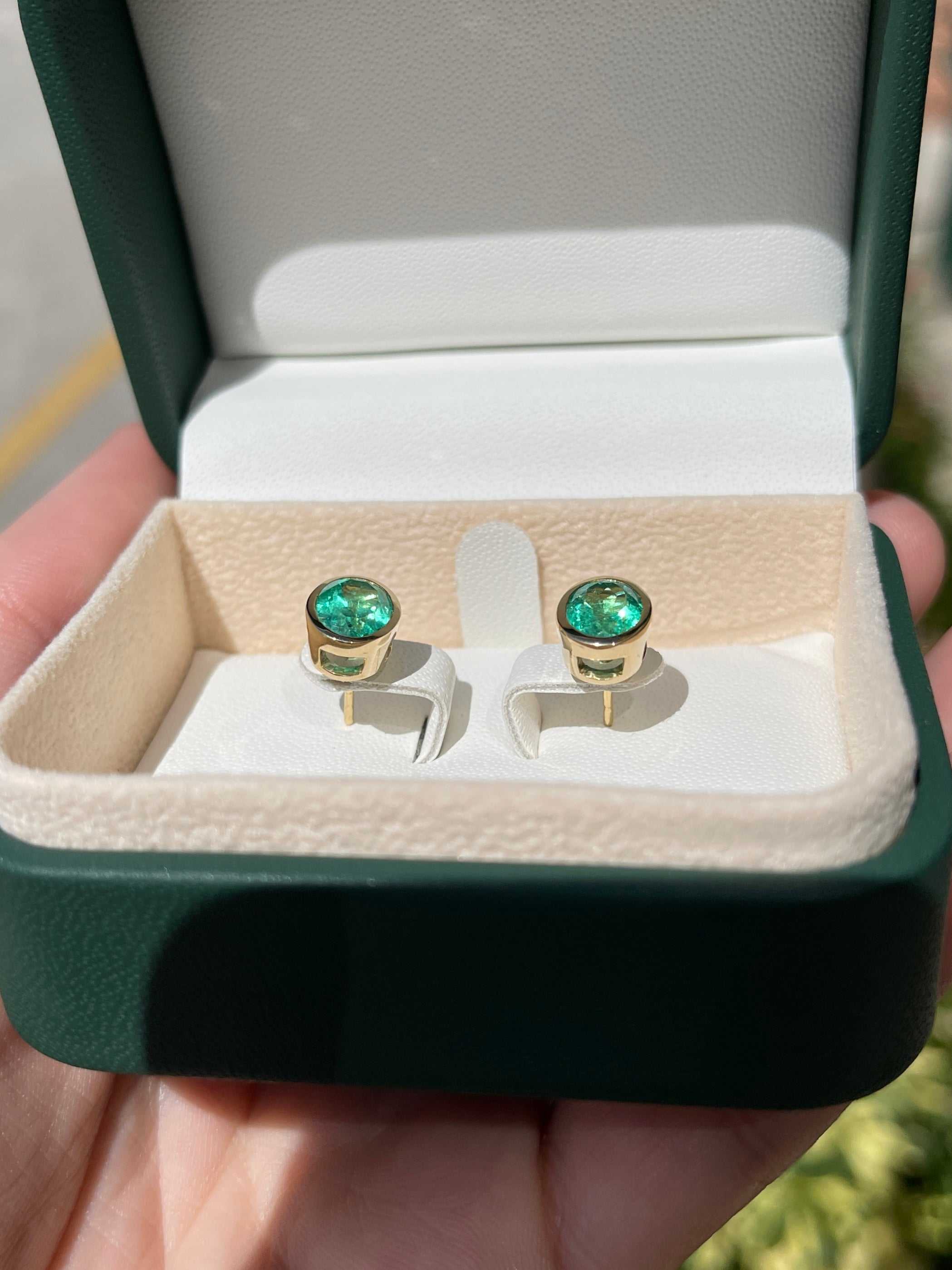 3.90tcw Vivacious Vivid Oval Bezel Set Earrings 18K High quality - JR Colombian Emeralds