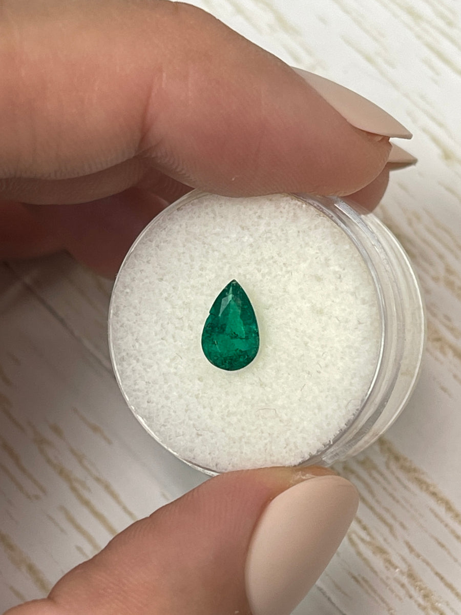 Pear-Shaped Colombian Emerald, 0.78 Carats, Deep Muzo Green