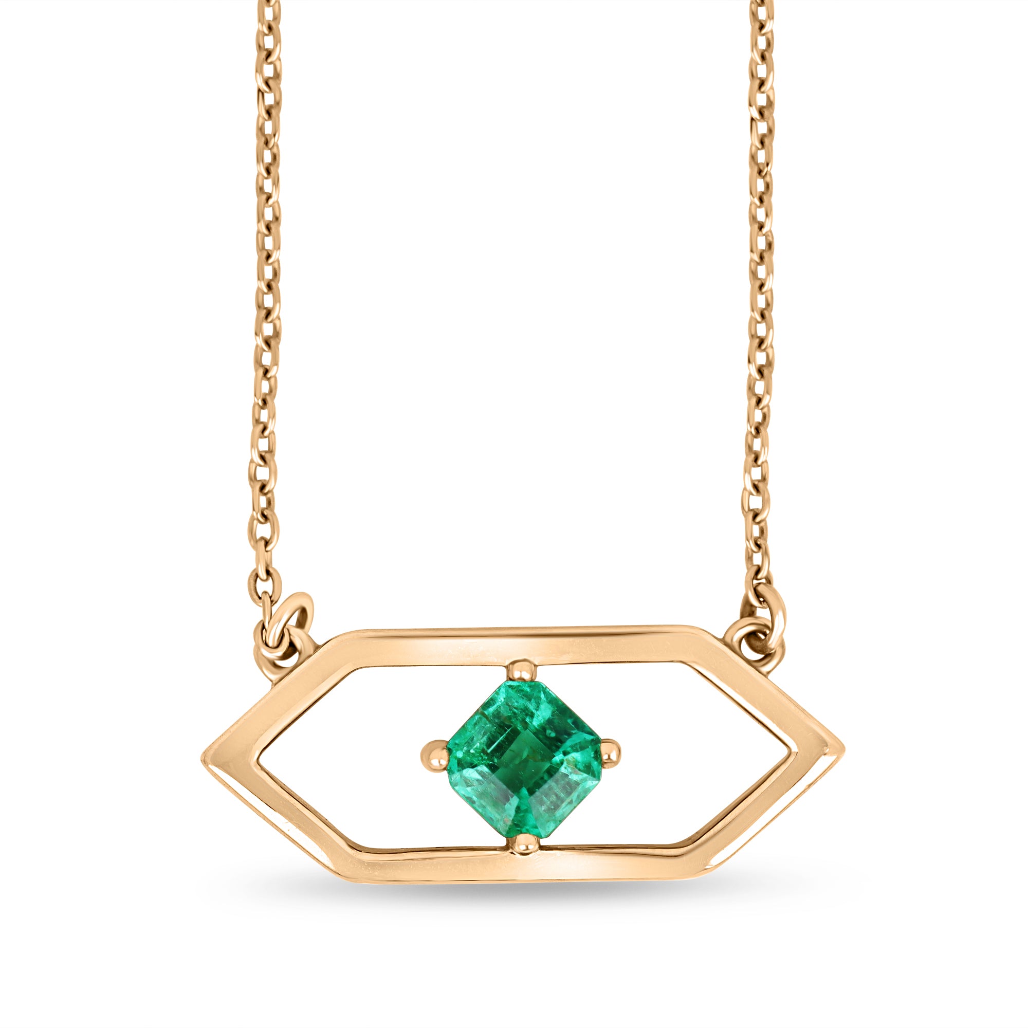 0.50ct Solitaire East To West Emerald Geometric Necklace 14K - JR Colombian Emeralds