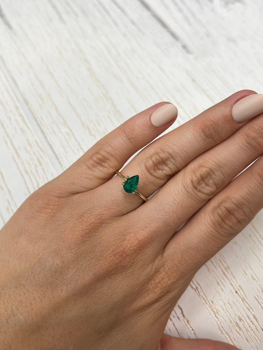 0.78 Carat Colombian Emerald with Pear Cut in Rich Muzo Green
