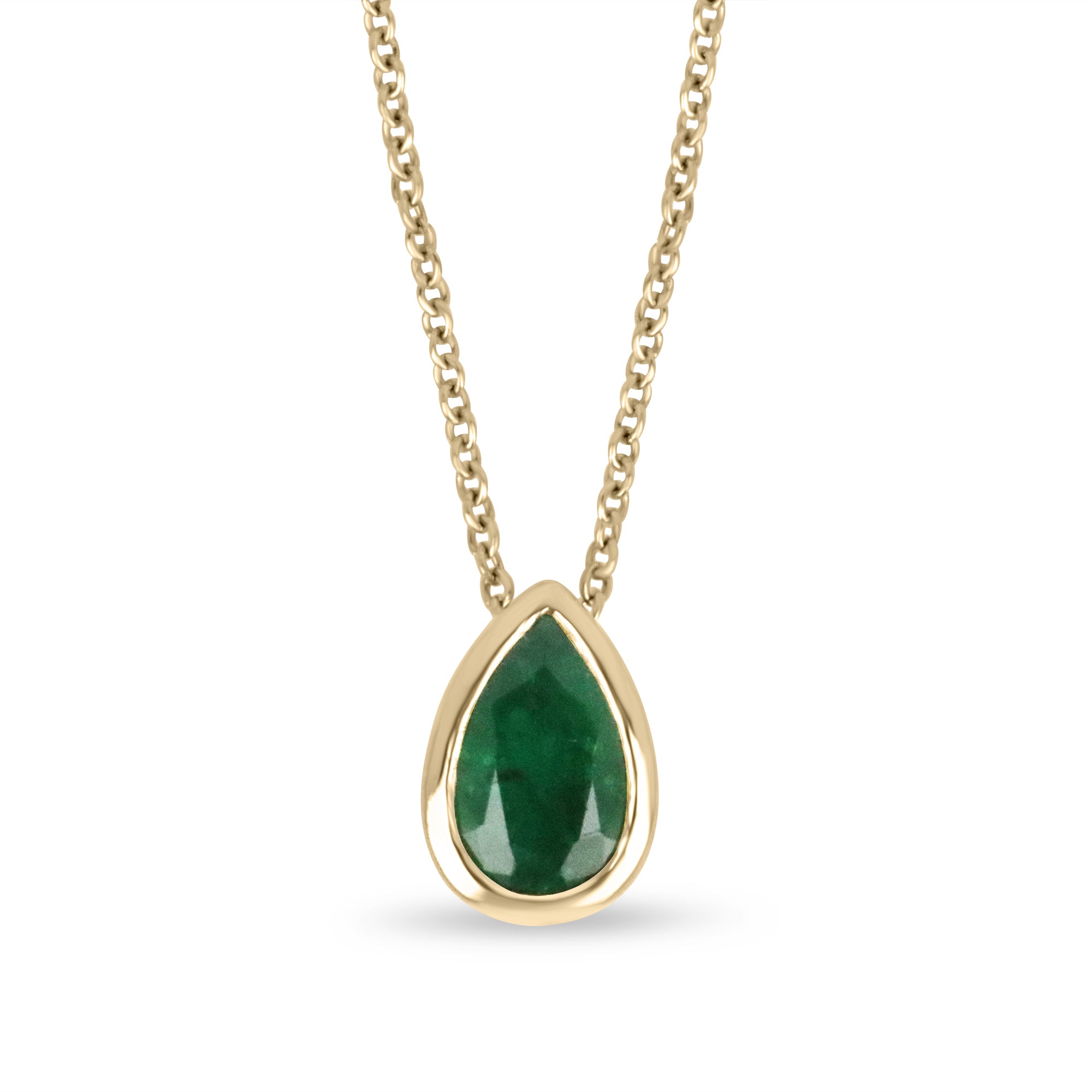 1.20 Carat Medium Rich Green Pear Cut Natural Emerald Bezel Slider Necklace 14K - JR Colombian Emeralds