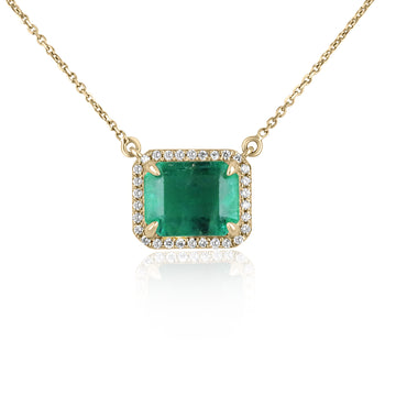 Princess cut Emerald necklace for bridal vintage Pendant Solid 14K yel –  Belloring