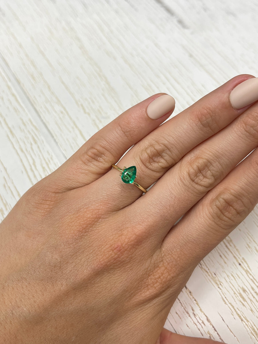 Vivid Green 0.81 Carat Natural Zambian Emerald - Pear Cut