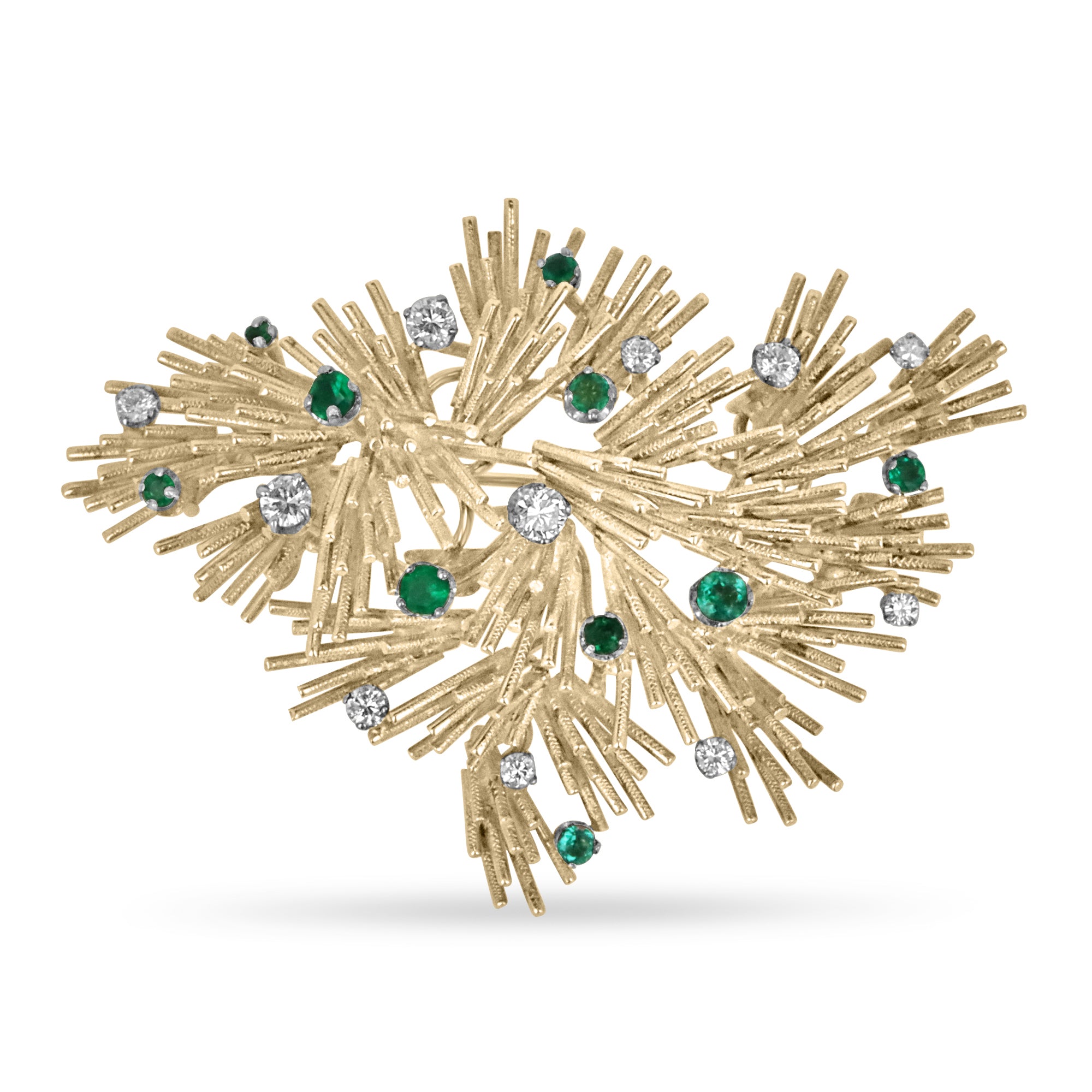 2.05tcw dark vivid rare green color Colombian Emerald & Diamond Gold Sea Urchin Brooch 18K Media 1 of 6