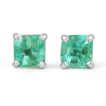 1.0tcw Petite Asscher Medium Bright Real Emerald Stud Earrings 14K