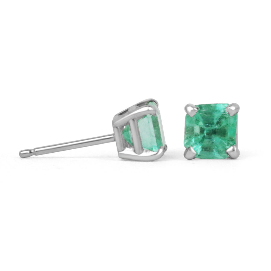 1.0tcw Petite Asscher Medium Bright Real Emerald Stud Earrings 14K
