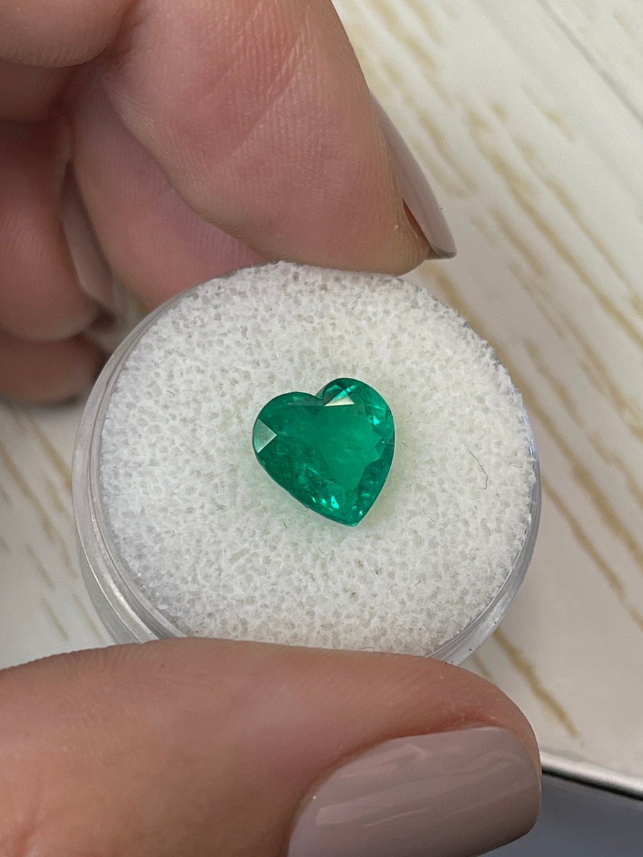 2.62 Carat Bluish Green Loose Colombian Emerald - Heart-Cut Beauty