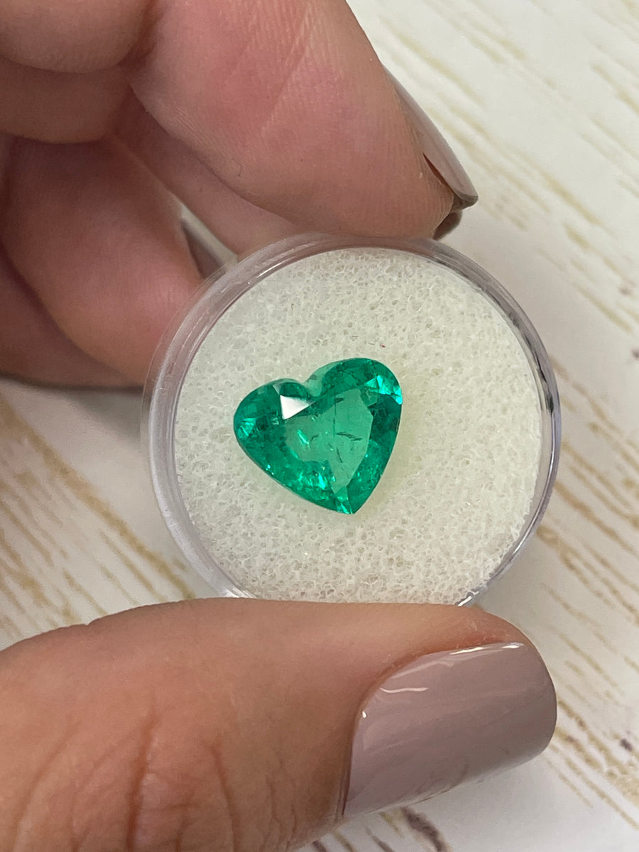 4.12 Carat Heart-Shaped Colombian Emerald - Natural and Enhanced with Minor Oil