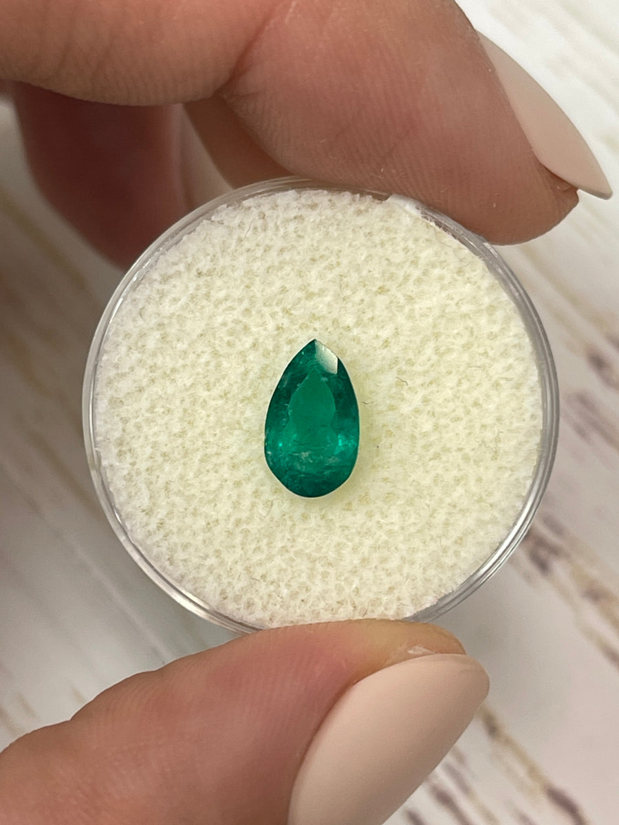 Pear-Shaped 0.96ct Colombian Emerald - Deep Green Natural Gemstone