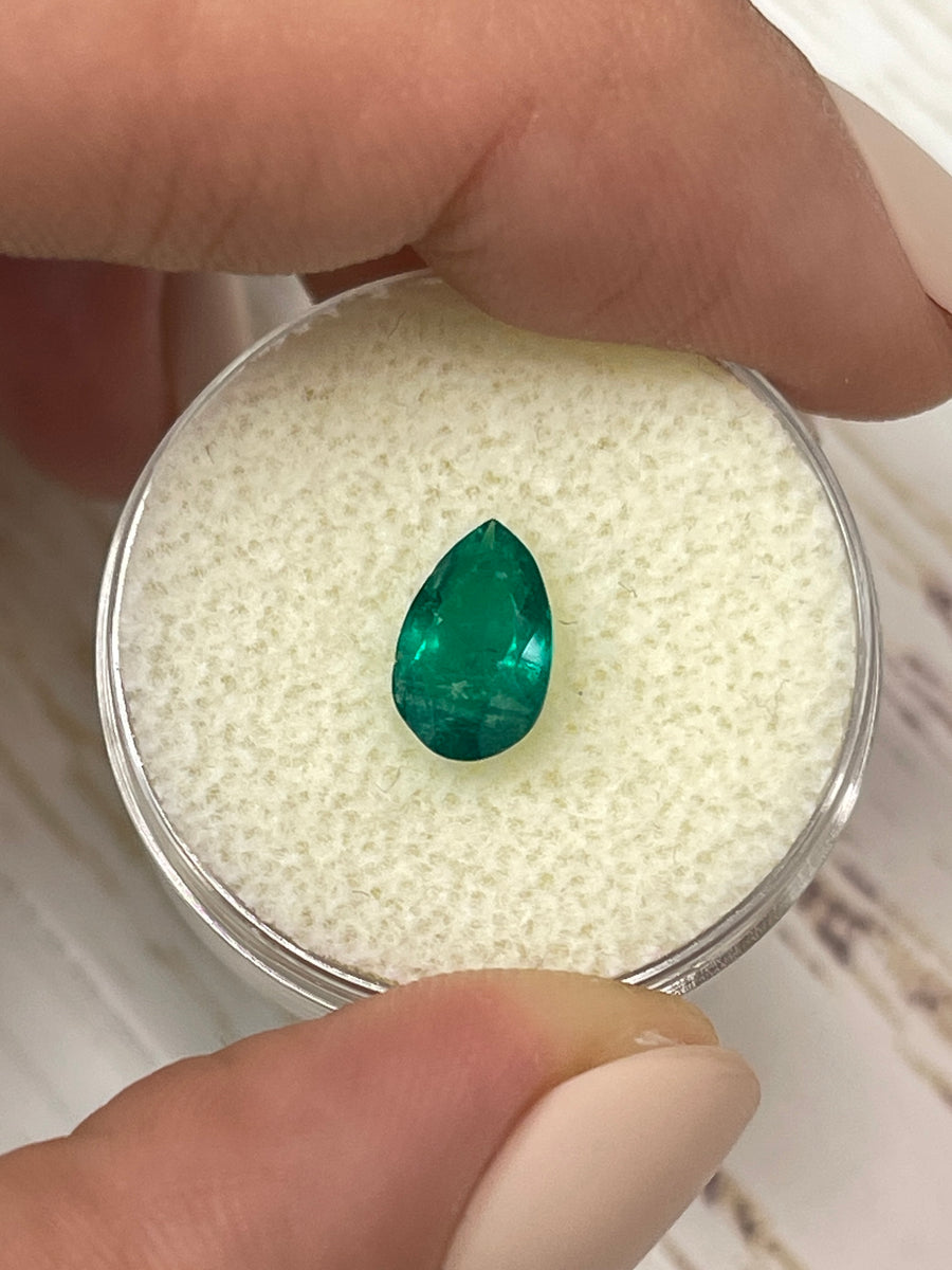 Emerald Gemstone - Colombian Origin, 0.96 Carat Pear Cut, Deep Green Hue