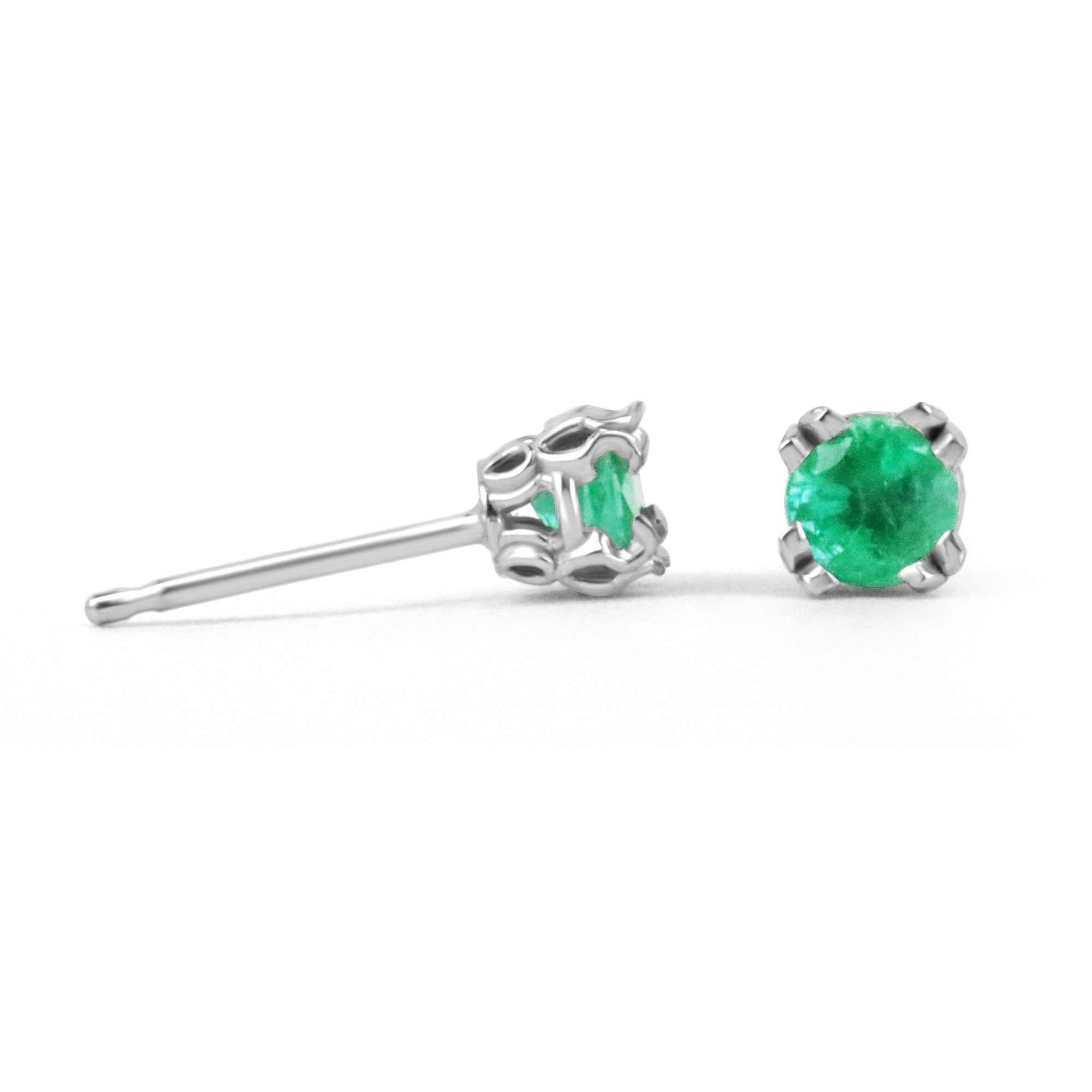 0.45tcw Round Natural Emerald Double Prong Studs Earring 14K - JR Colombian Emeralds