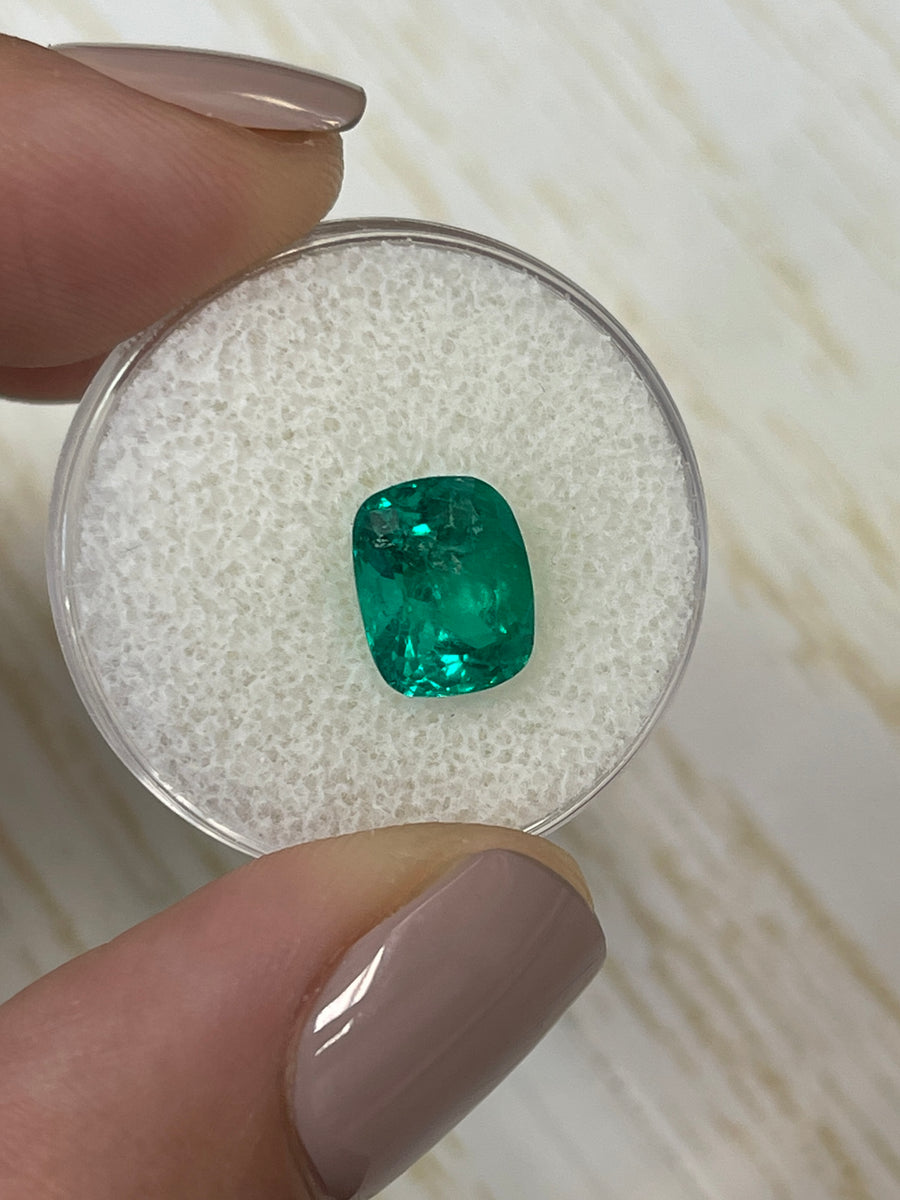 Natural Loose Colombian Emerald - 2.66 Carat Vivid Muzo Green - Cushion Shaped