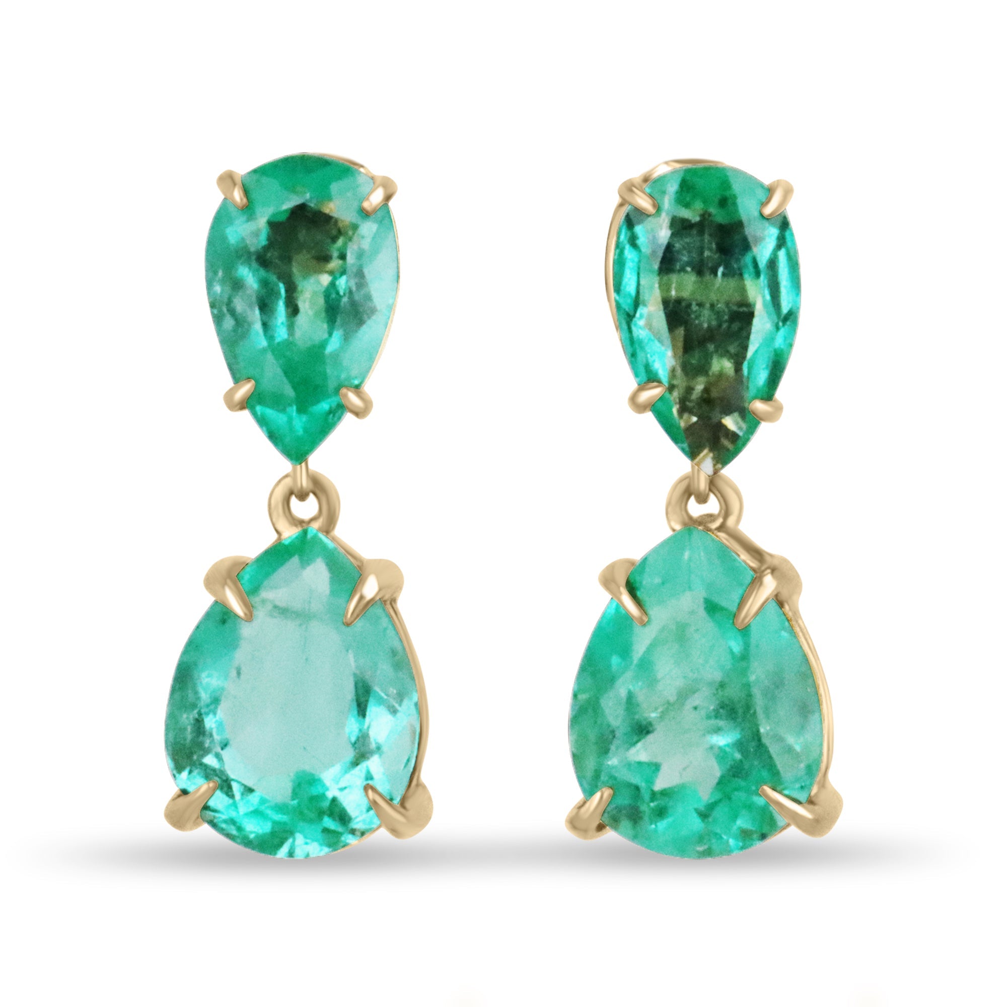 6.56tcw Colombian Emerald Dangle Stud Earrings Yellow Gold 18K