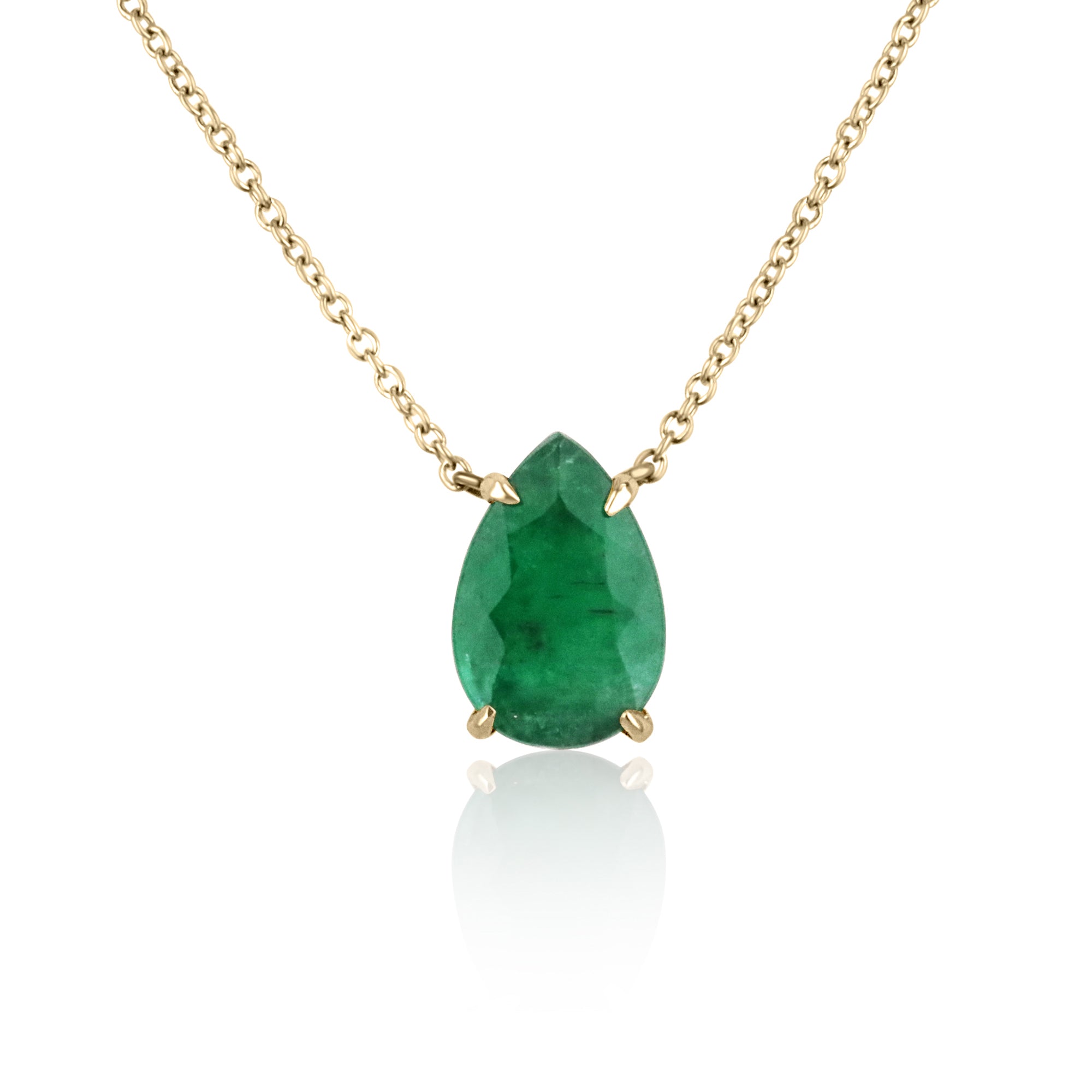 2.0 Carat Teardrop Dark Green Emerald Solitaire Stationary Pendant 14K Gold - JR Colombian Emeralds