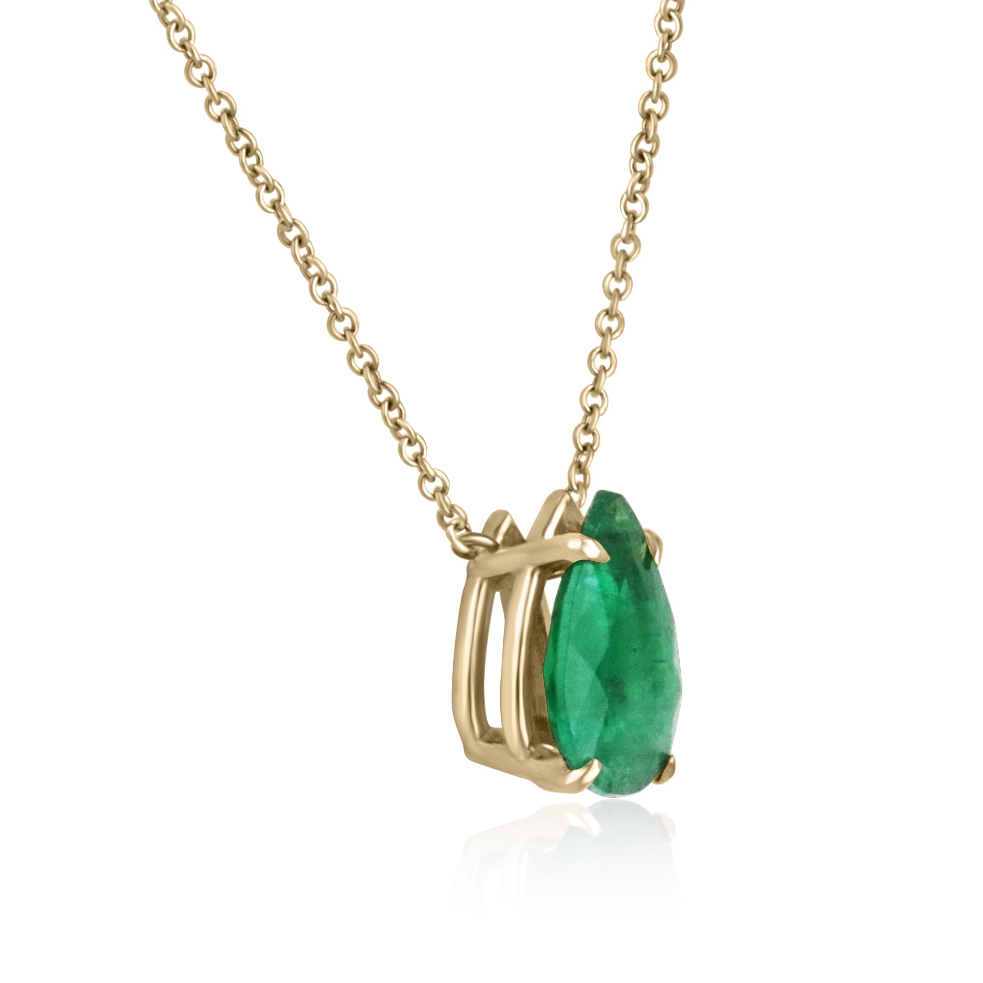 2.0 Carat Teardrop Dark Green Emerald Solitaire Stationary Pendant 14K Gold - JR Colombian Emeralds