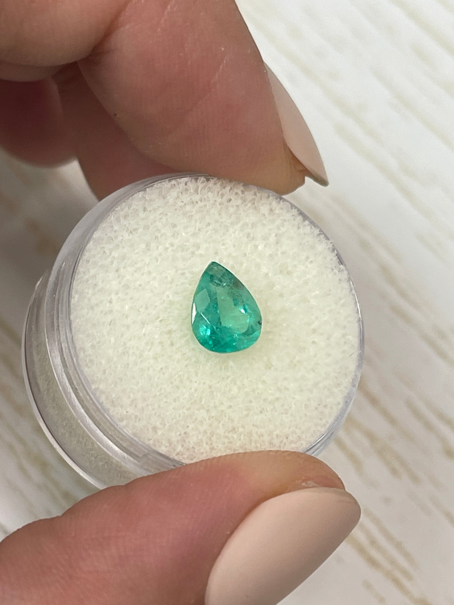 1.11 carat Bluish Green Natural Loose Colombian Emerald-Pear Cut