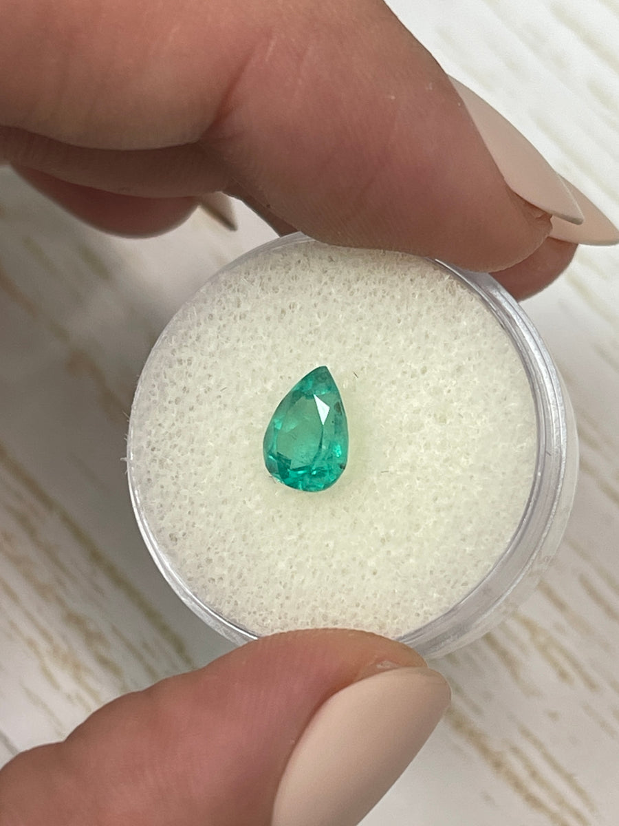 Gorgeous Bluish Green 1.11 Carat Pear-Cut Colombian Emerald