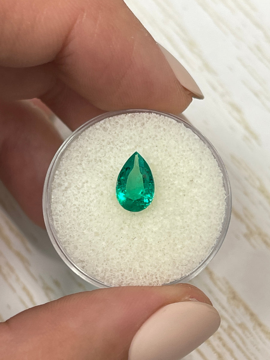 Pear-Cut 1.11 Carat Loose Colombian Emerald - Exceptional Bluish Green Shade