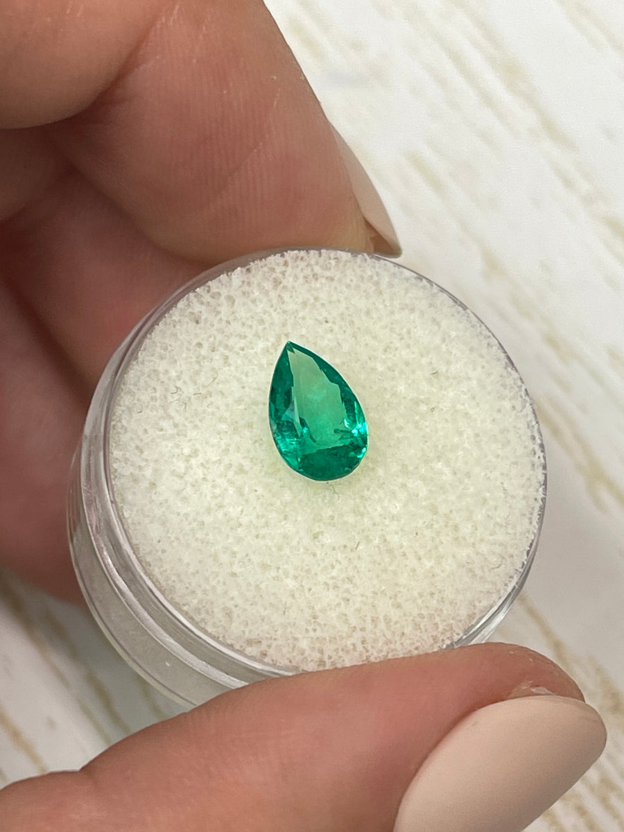 Stunning Bluish Green Pear-Cut Colombian Emerald - 1.11 Carat, Natural and Unmounted