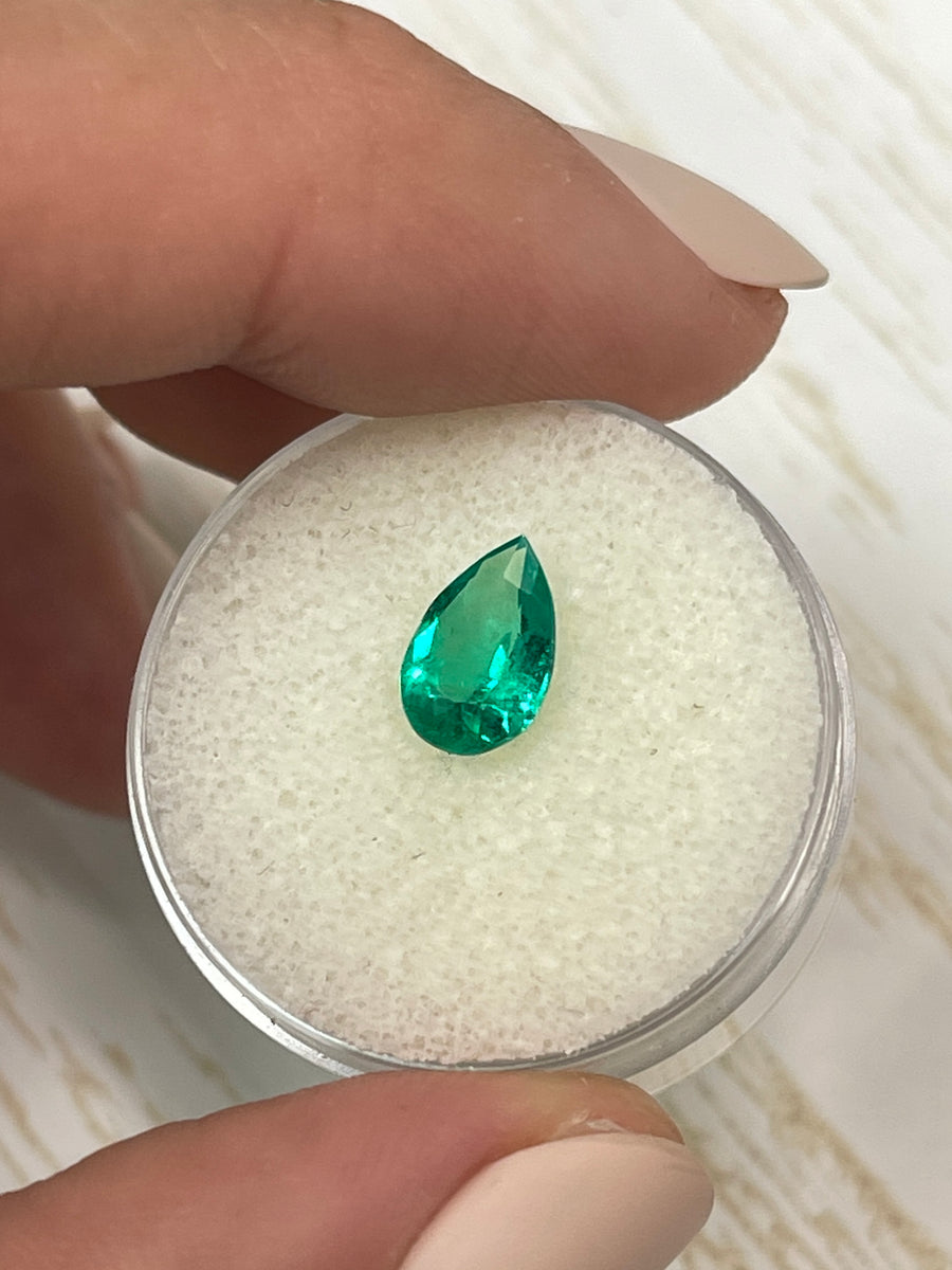 1.11 Carat Pear-Shaped Colombian Emerald - Vibrant Bluish Green Hue, Unset Gem