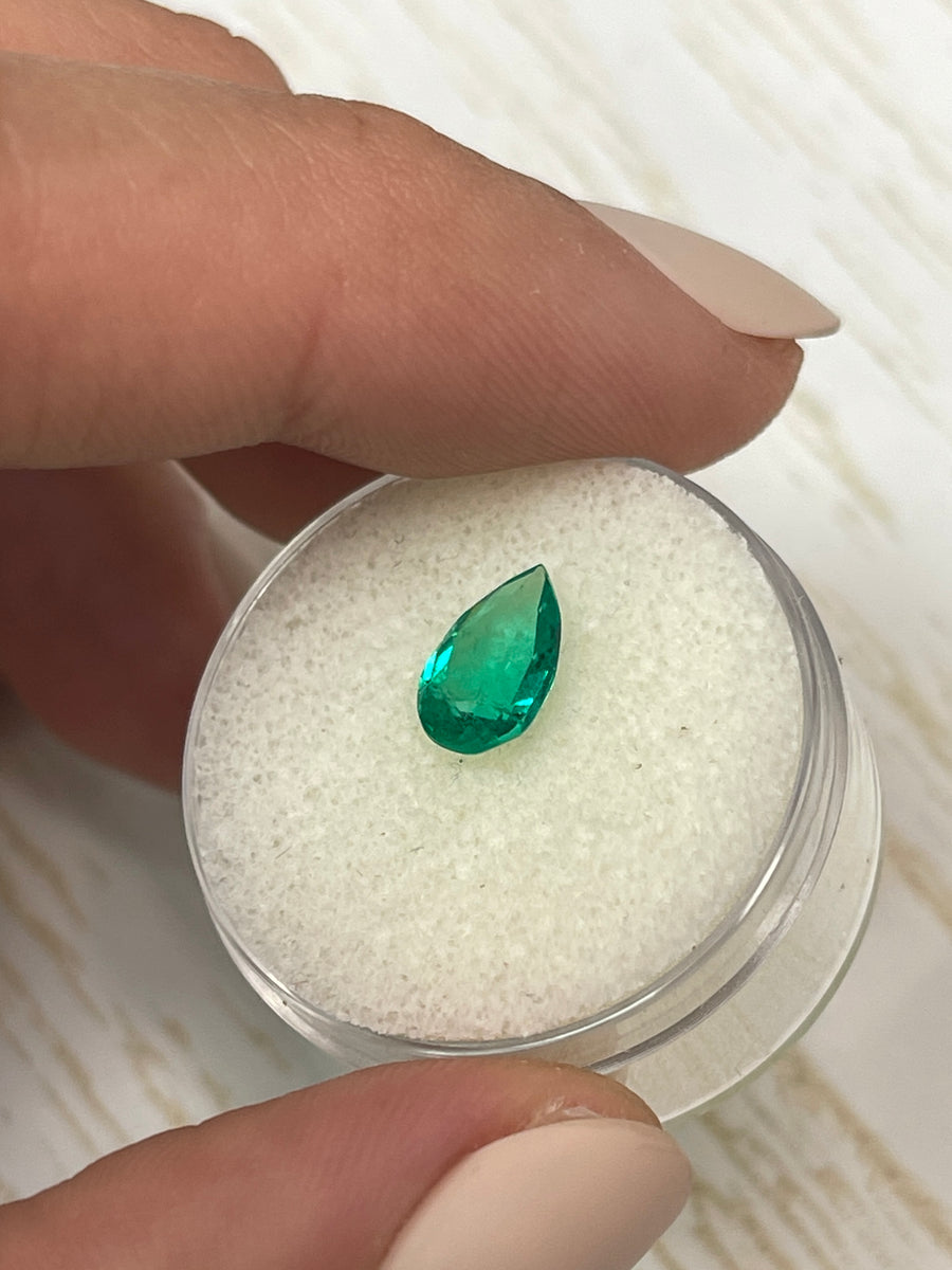 Fine Bluish Green Colombian Emerald - Pear Cut, 1.11 Carats, Untreated
