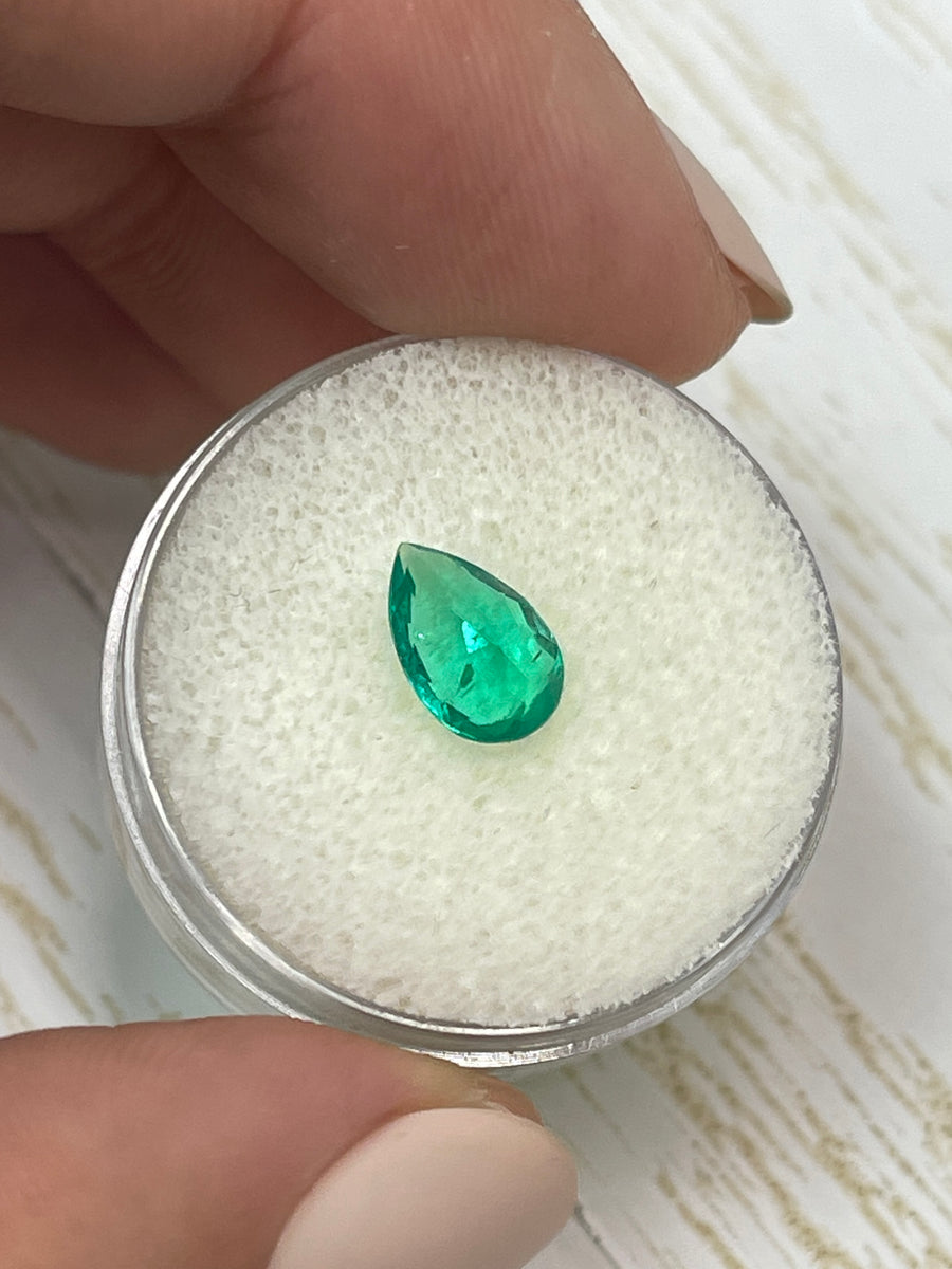 Loose Colombian Emerald - 1.11 Carats, Pear Shape, Bluish Green Beauty