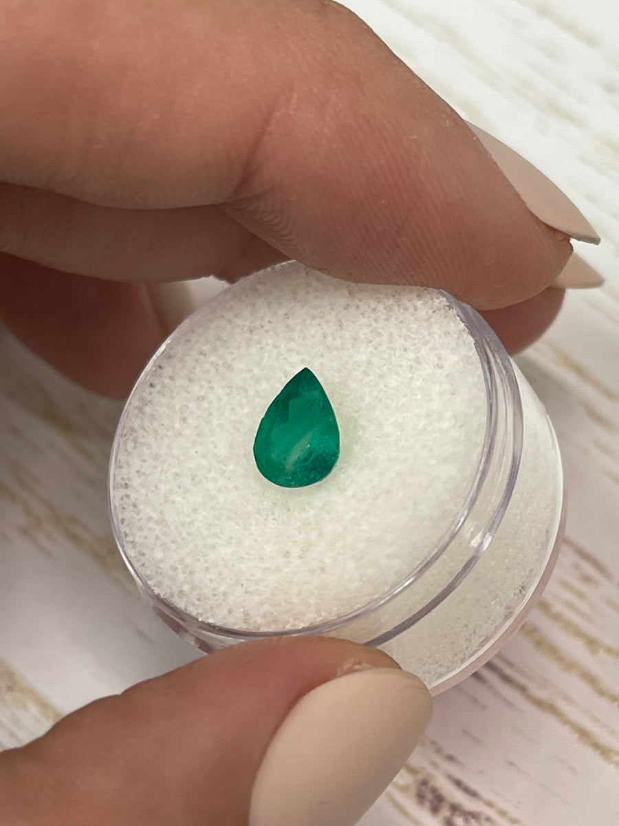 1.14 carat Medium Dark Green Natural Loose Colombian Emerald-Pear Cut
