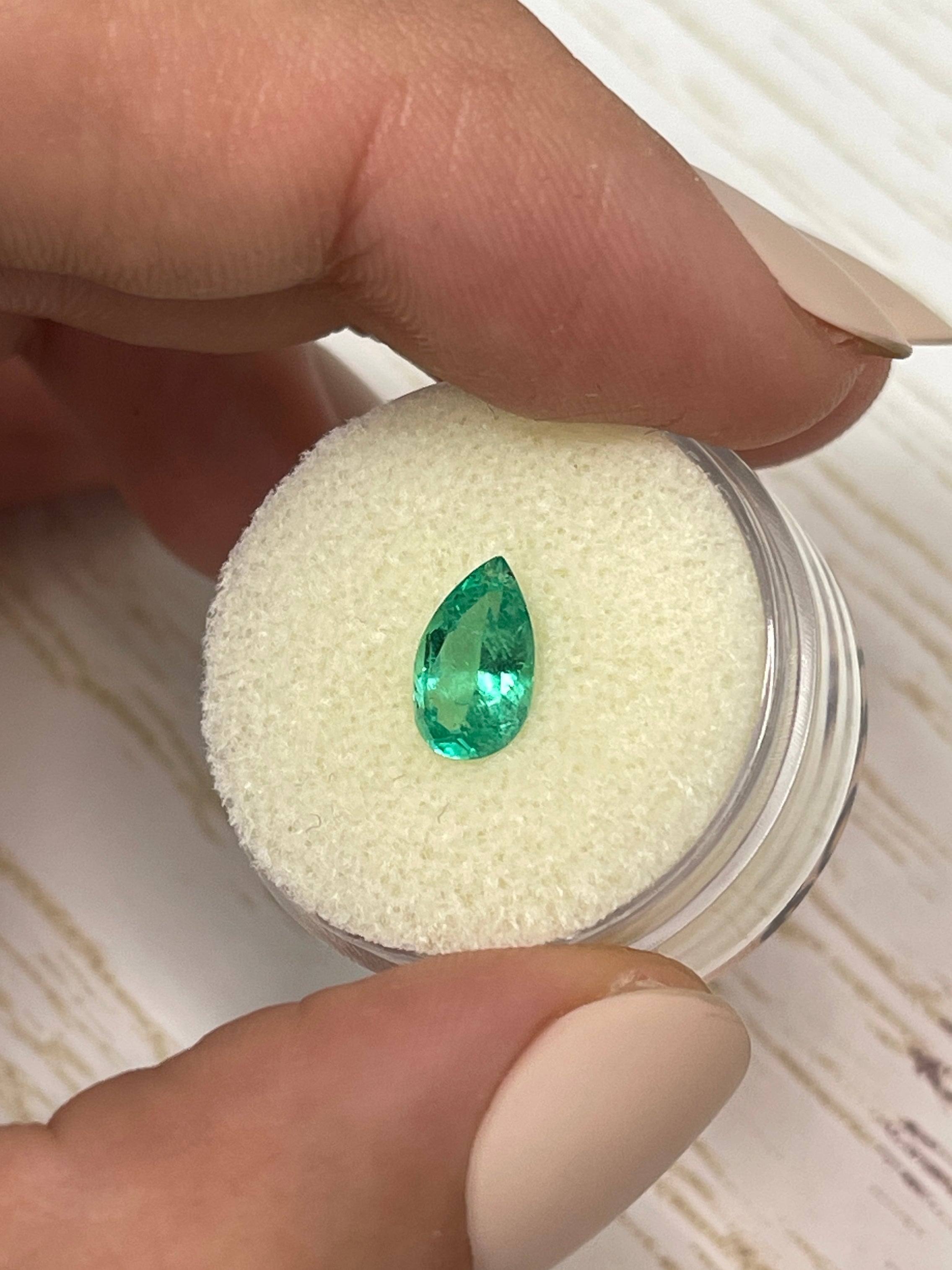 Elongated Green Colombian Emerald - 1.19 Carat Pear Shaped Stone