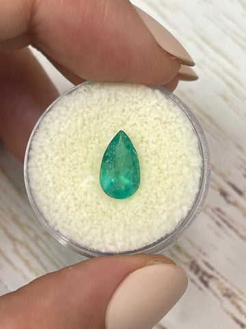 Pear-Shaped 1.27 Carat Colombian Emerald in Medium Light Green - Unmounted Gemstone
