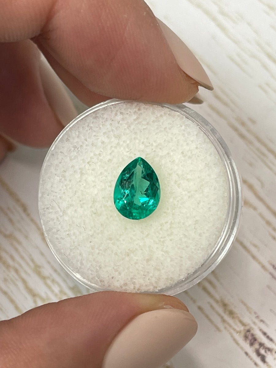 Vibrant Blue-Green Colombian Emerald - 1.30 Carat Pear-Shaped Gemstone