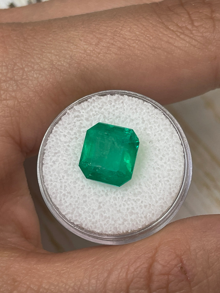 11x11 Asscher Cut Emerald - Vibrant 6.25 Carat Apple Green Shade