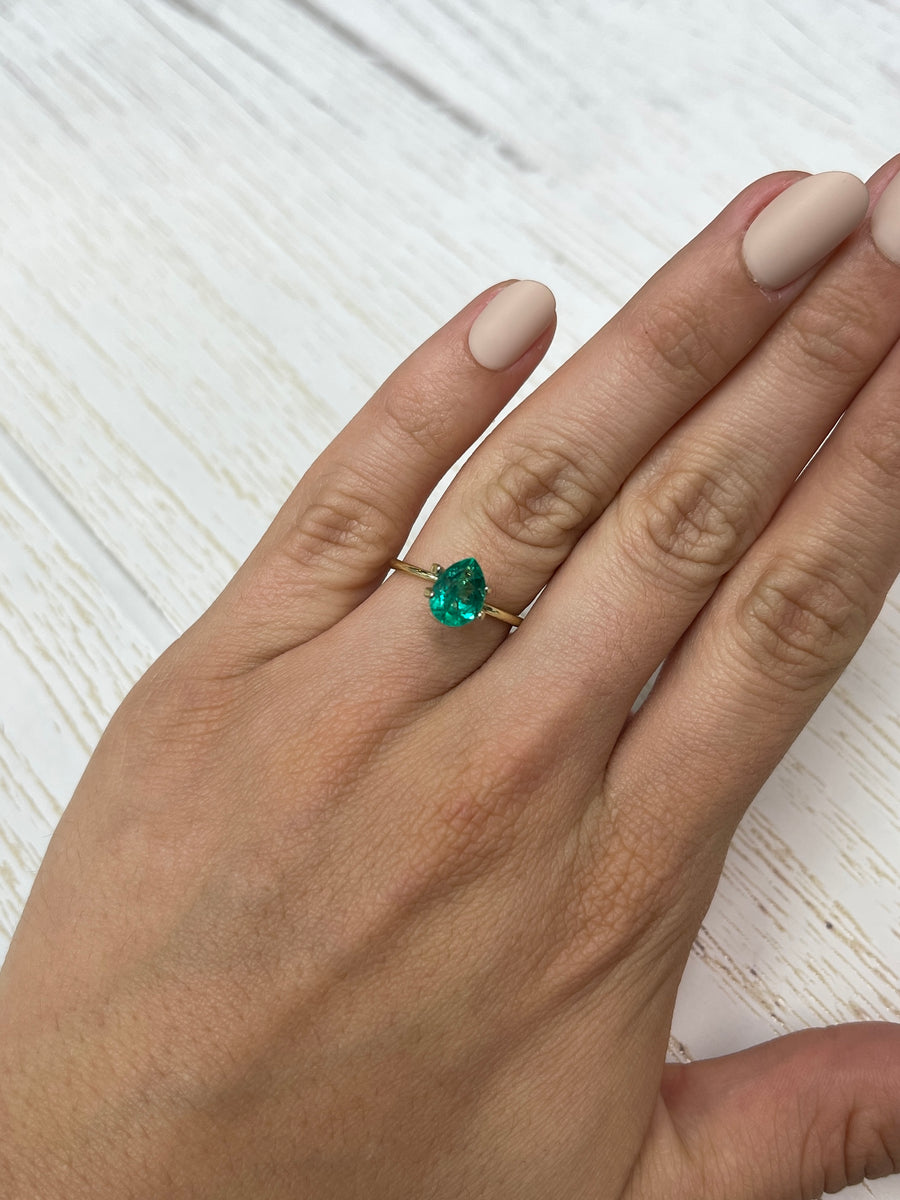 Pear-Shaped Colombian Emerald - 1.30 Carat Gemstone in Striking Blue-Green