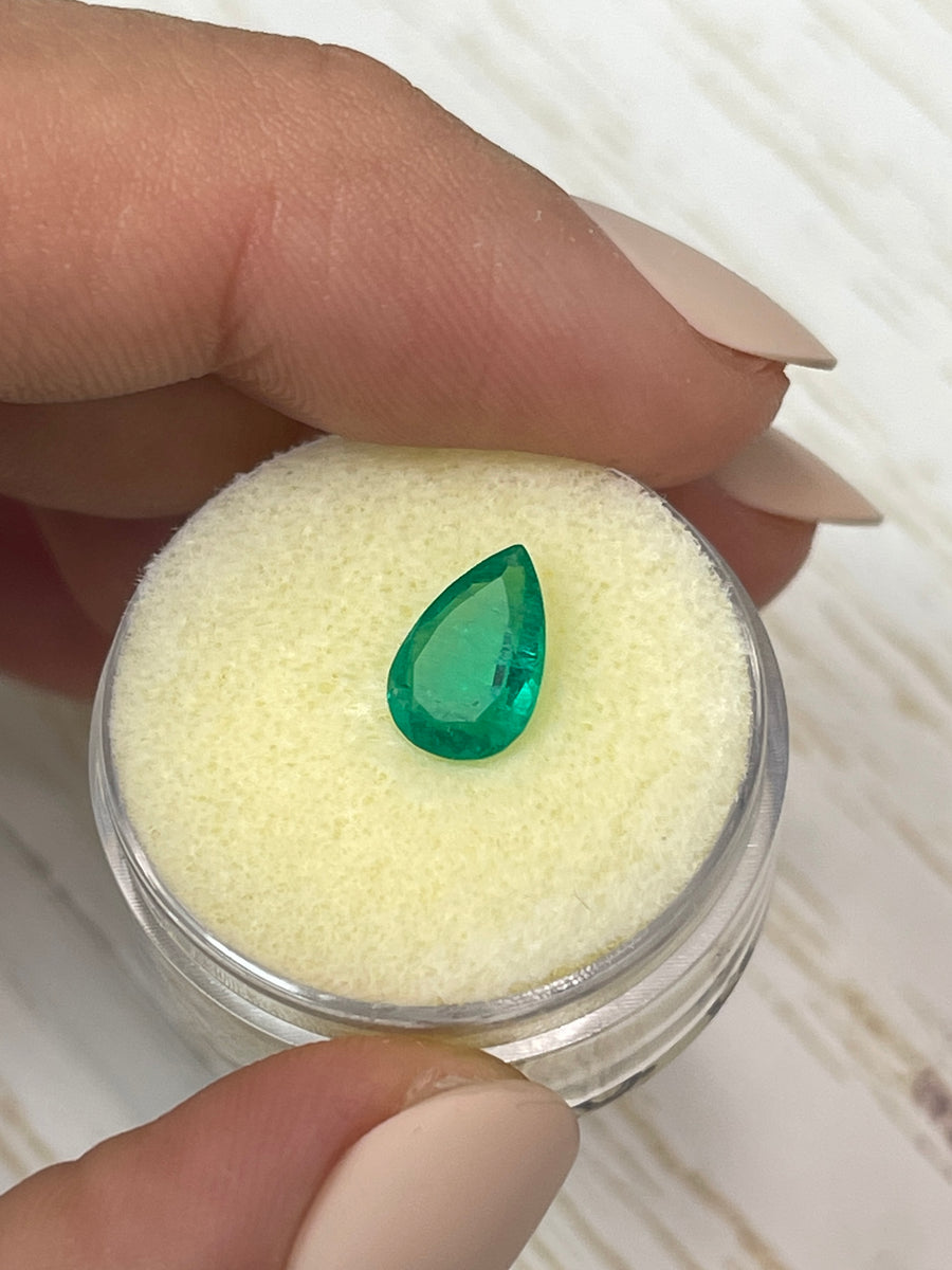 1.31 carat Bright Medium Green Natural Loose Colombian Emerald-Pear Cut