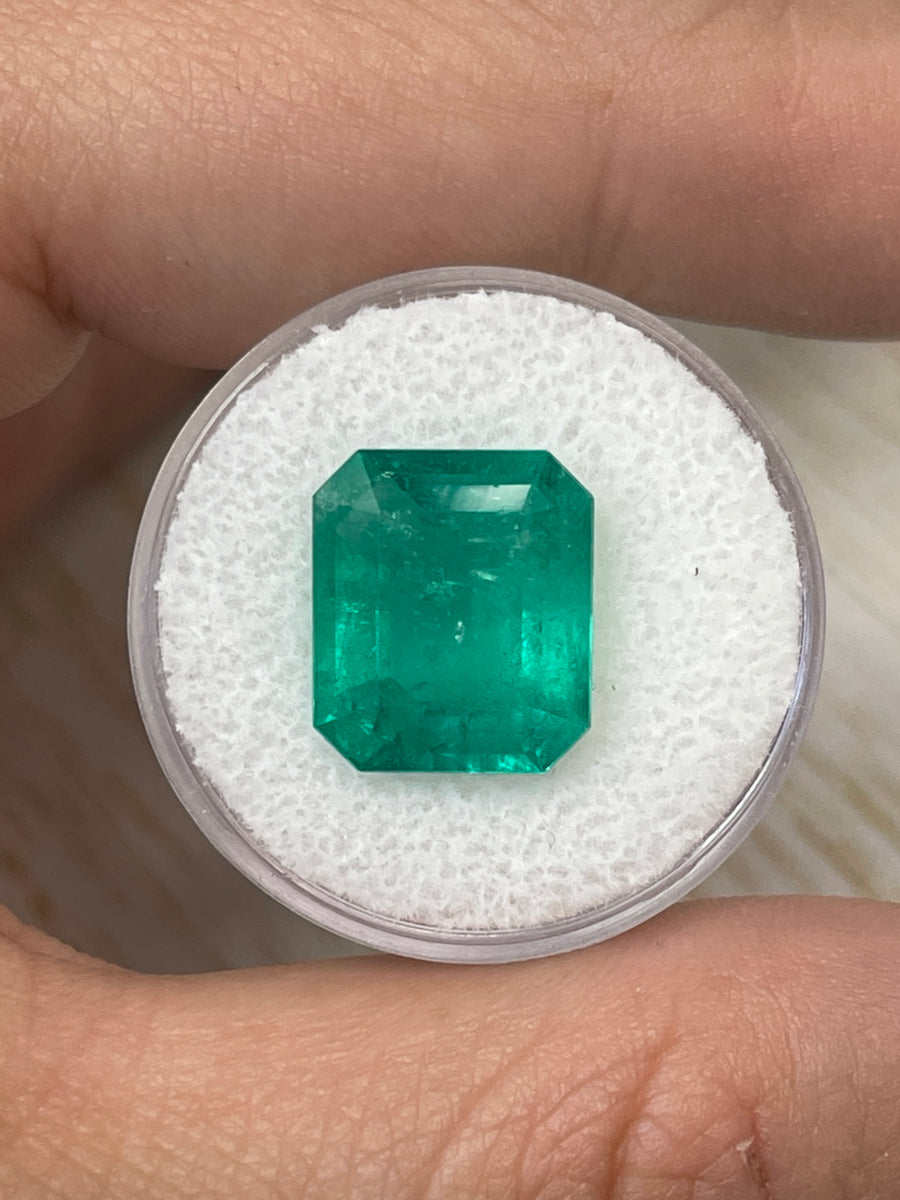 Large 7.39 Carat Colombian Emerald with a 14x12 Bluish Green Emerald Cut