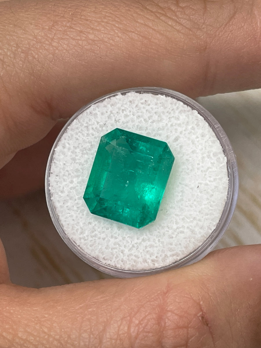 7.39 Carat Bluish Green Colombian Emerald in an Elegant Emerald Cut