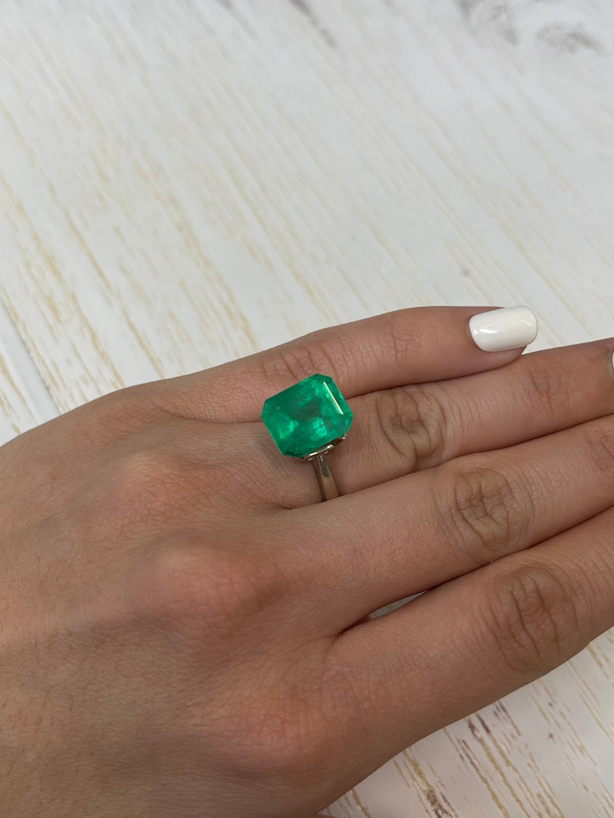 9.28 Carat 13x11 Yellowish Green Emerald Cut Loose Colombian Emerald-Emerald Cut - JR Colombian Emeralds